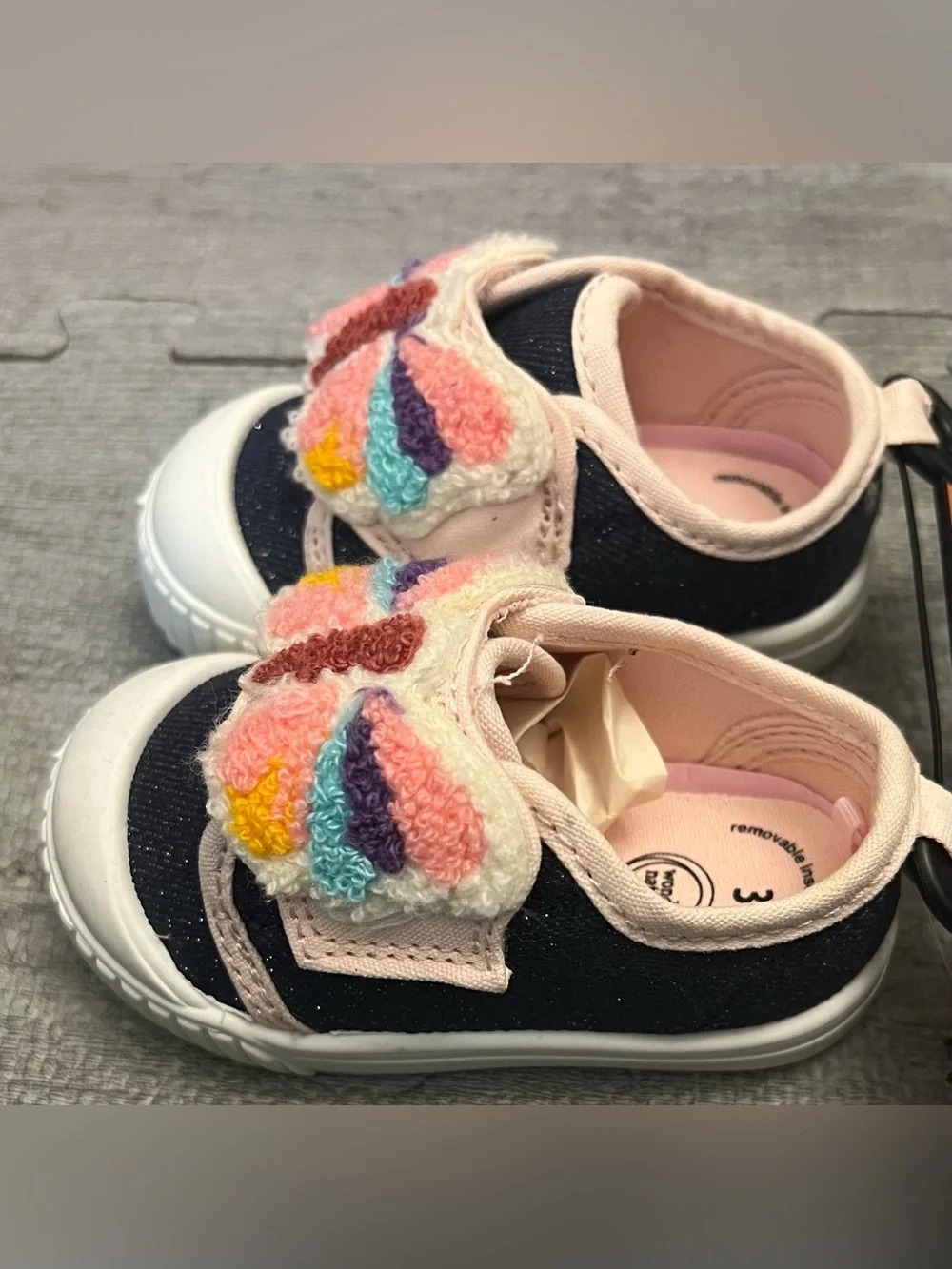 Wonder Nation Unisex Baby & Toddler Casual Sneakers Size 3 Navy/Pink Butterfly